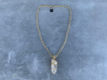 Load image into Gallery viewer, Wire Wrapped Large Quartz on Matte Gold Chain
