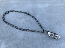 Load image into Gallery viewer, Wire Wrapped Large Quartz on Black Chain
