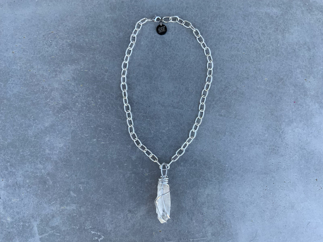 Wire Wrapped Quartz Choker on Silver Chain