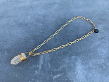 Load image into Gallery viewer, Wire Wrapped Quartz on Matte Gold Chain
